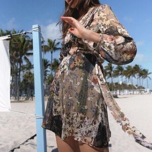 Zara Multicolor Floral Belted Mini Dress